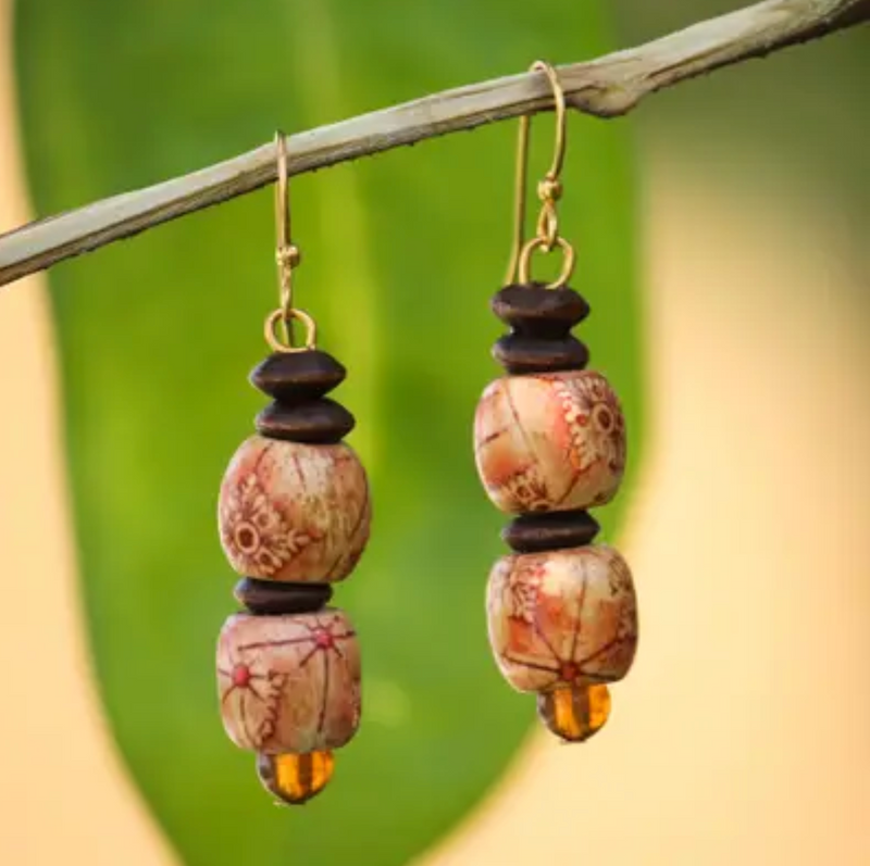 Fair trade sese wood earrings handmade in Ghana