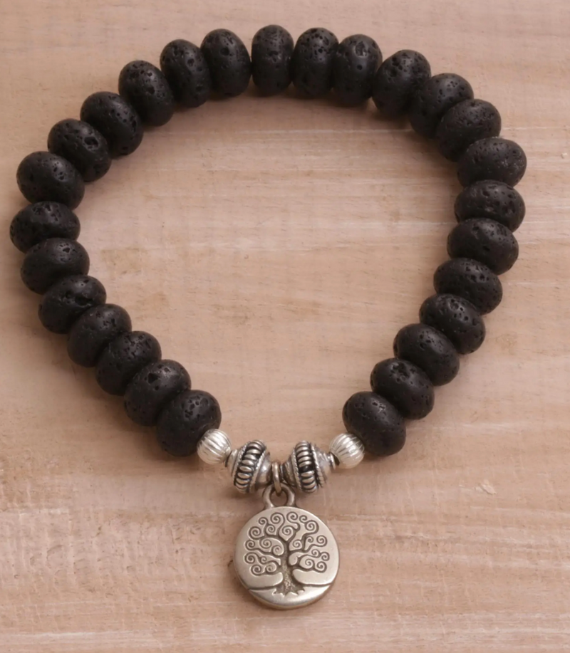 Tree-Themed Sterling Silver Beaded Stretch Bracelet, "Sunrise Tree"