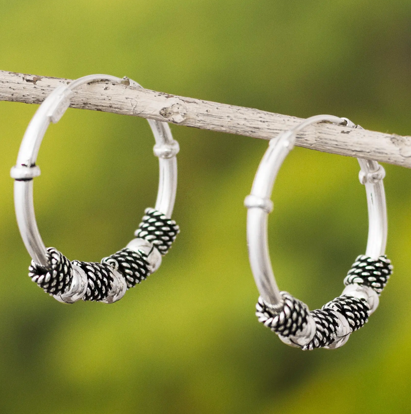 Sterling Silver Hoop Earrings, "Enigma"