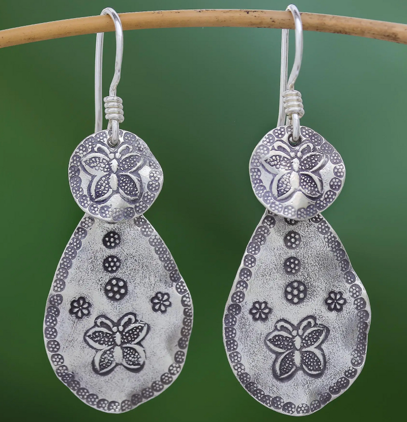 Butterfly Motif Karen Silver Dangle Earrings from Thailand, "Original Butterfly"