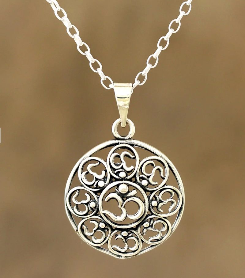 Om Motif Sterling Silver Pendant Necklace from India, "Eternal Peace"