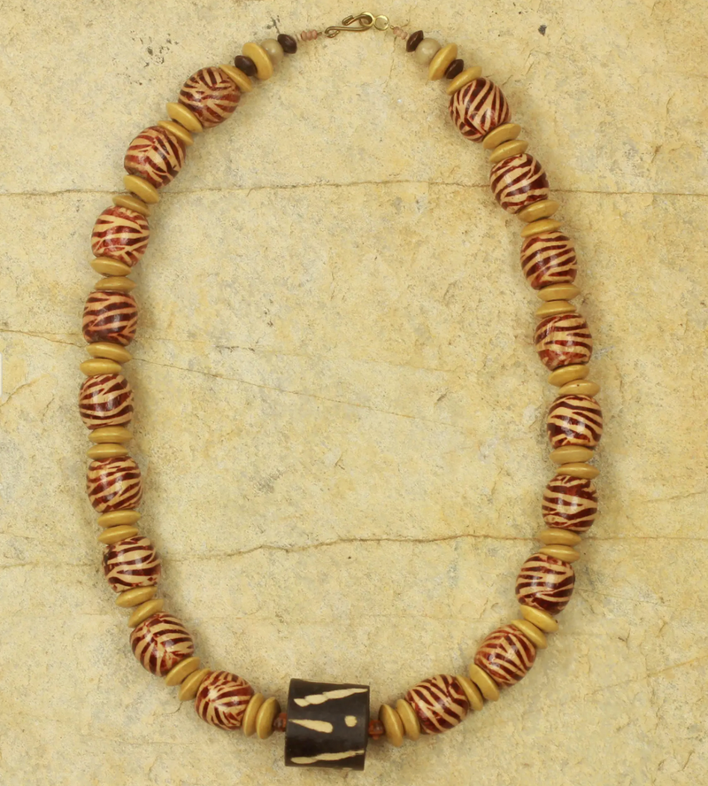Artisan Crafted Necklace Ghana Beaded Jewelry, "Desert Bird"