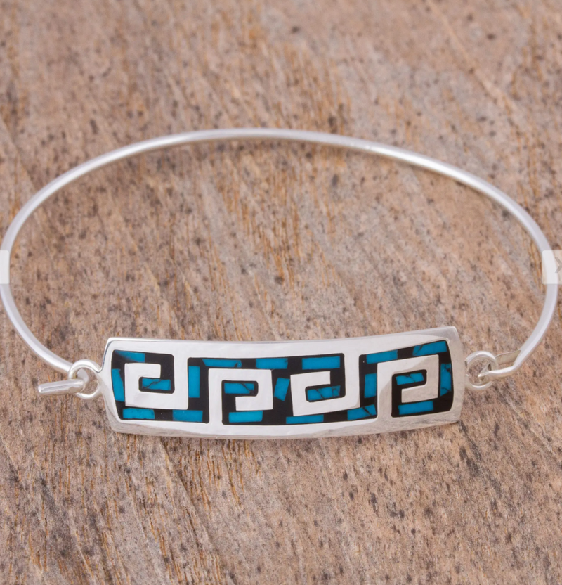 Turquoise Wave Motif Pendant Bracelet from Mexico, "Waves of the Ocean"