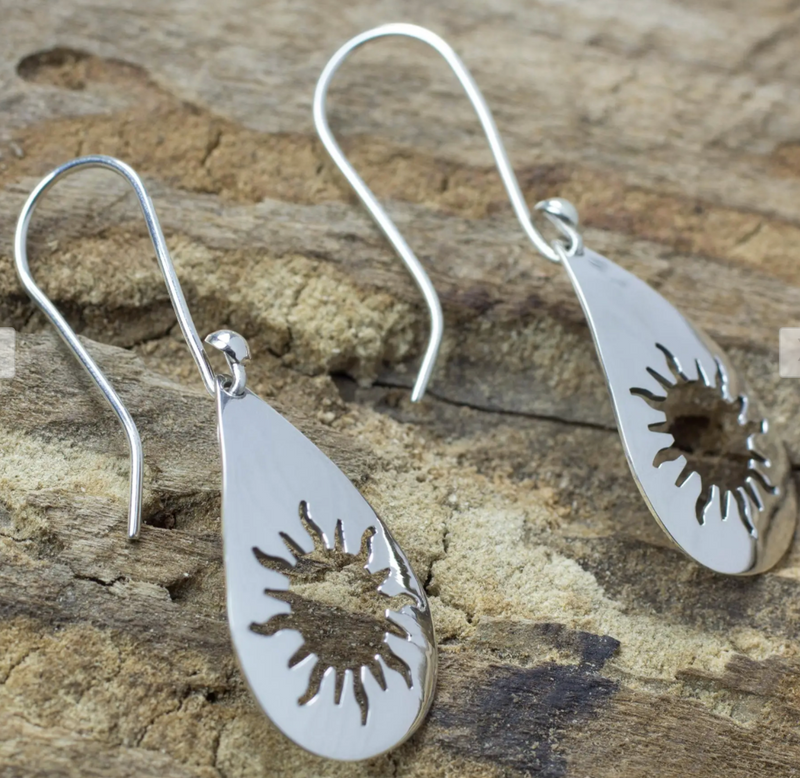 Taxco Sunshine Sterling Silver Dangle Earrings, Sun Shower