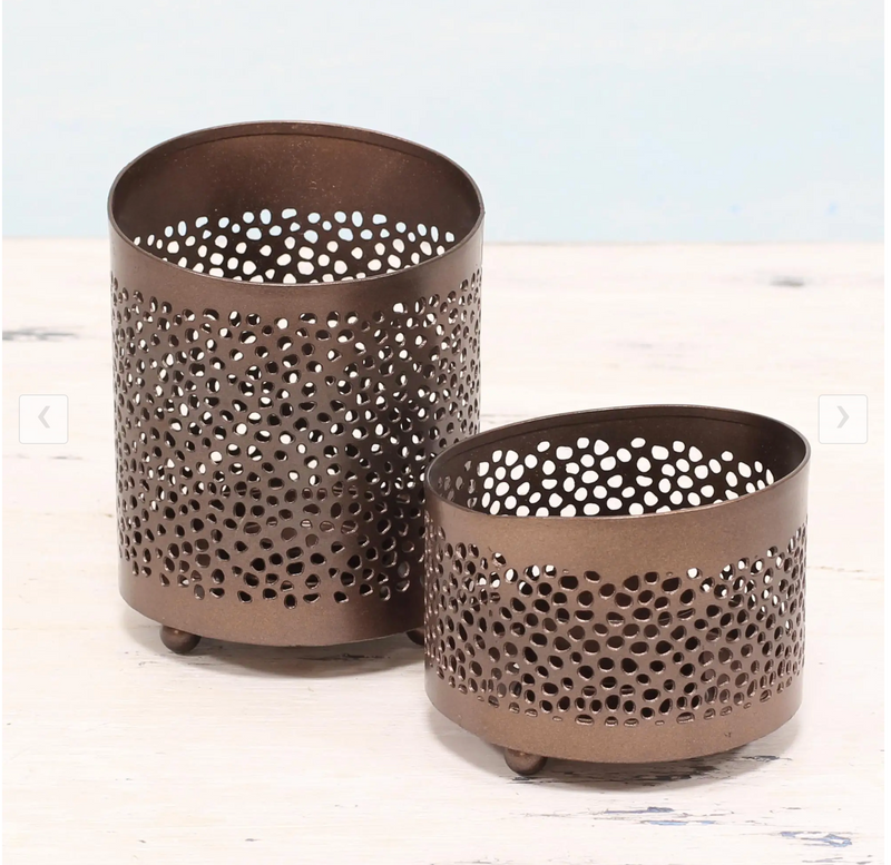Handcrafted Copper Tealight Candle Holders from India (Pair), "Harmoniously"