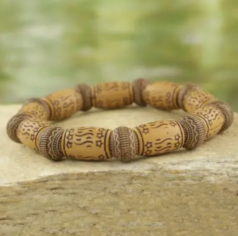 Star Motif Recycled Bead Stretch Bracelet Ghana Jewelry, "Dream Token"