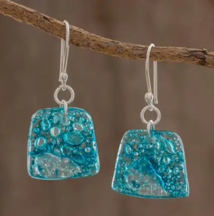 Ocean Reflection Recycled CD Earrings on .925 Silver Hooks, "Ocean Reflections"