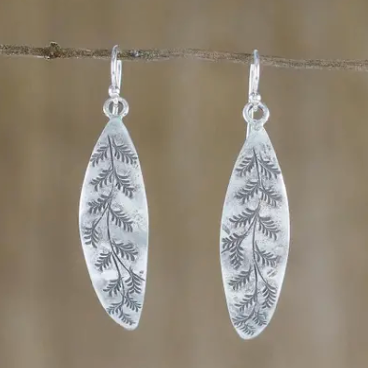 Leaf Motif Sterling Silver Dangle Earrings from Thailand, "Hanging Ferns"
