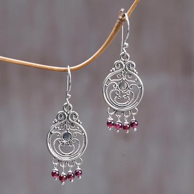 Sterling Silver Garnet Chandelier Earrings, "Bali Melody"