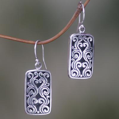 Sterling Silver Rectangle Earrings from Indonesia, "Jungle Cage"