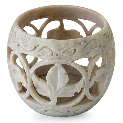 Handcrafted Soapstone Candle Holders Set of 2, "Fig Leaf"