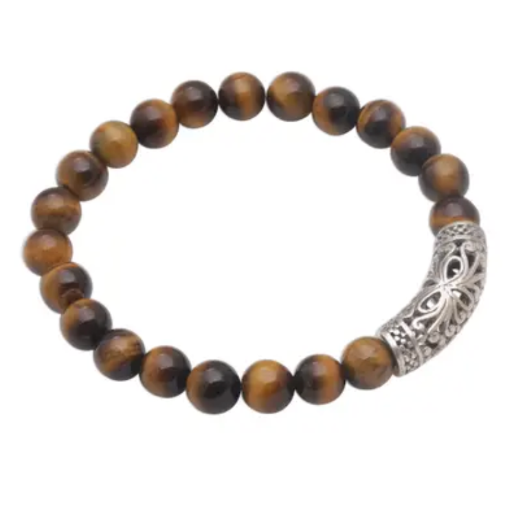 Tiger's Eye Beaded Stretch Bracelet, "Stone Bouquet in Brown"