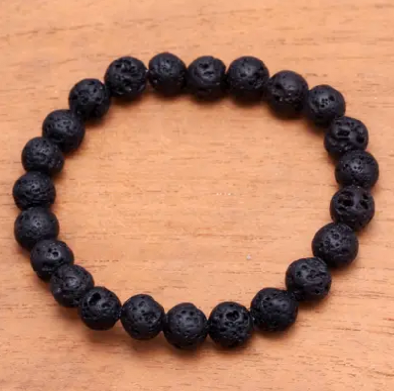 Lava Stone Beaded Stretch Bracelet from Bali, "Planet Craters"