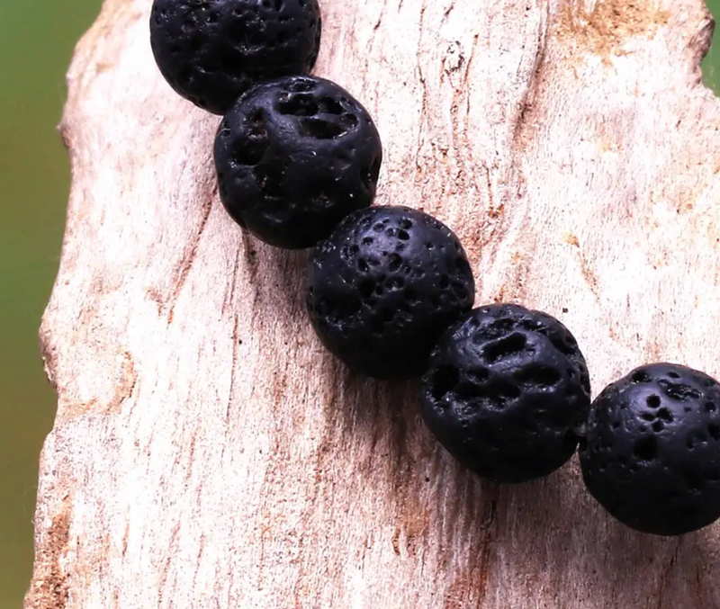 Lava Stone Beaded Stretch Bracelet from Bali, "Planet Craters"