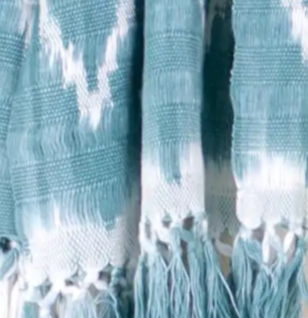 Backstrap Loom Aqua Blue Cotton Scarf with Organic Dyes, "Solola Aqua"