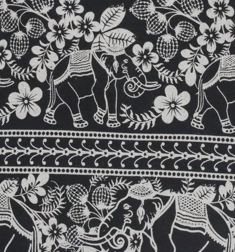 Black and White Elephant Floral Shoulder Bag from Thailand, "Elegant Elephant"