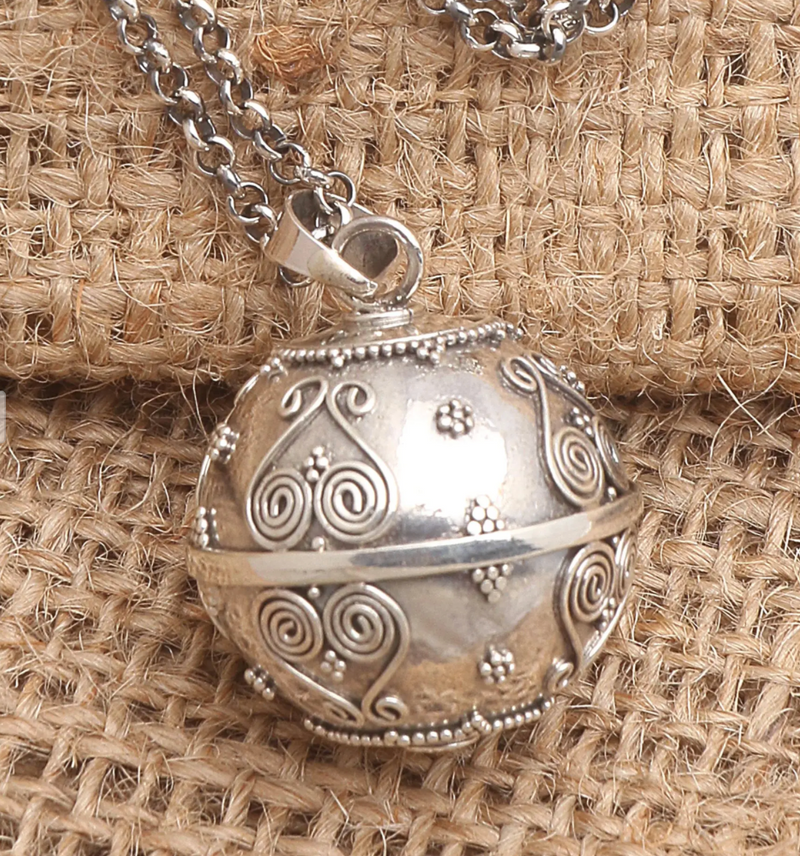 Balinese Handcrafted Harmony Ball Heart Necklace in Silver, "Forever Love"