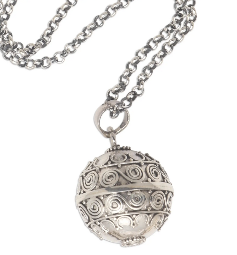 Silver Balinese Harmony Ball Necklace, "Sweet Breeze"