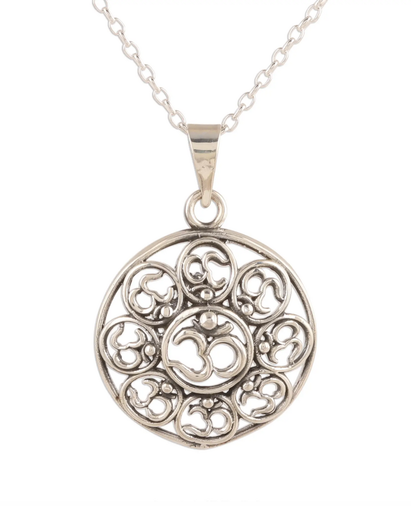 Om Motif Sterling Silver Pendant Necklace from India, "Eternal Peace"