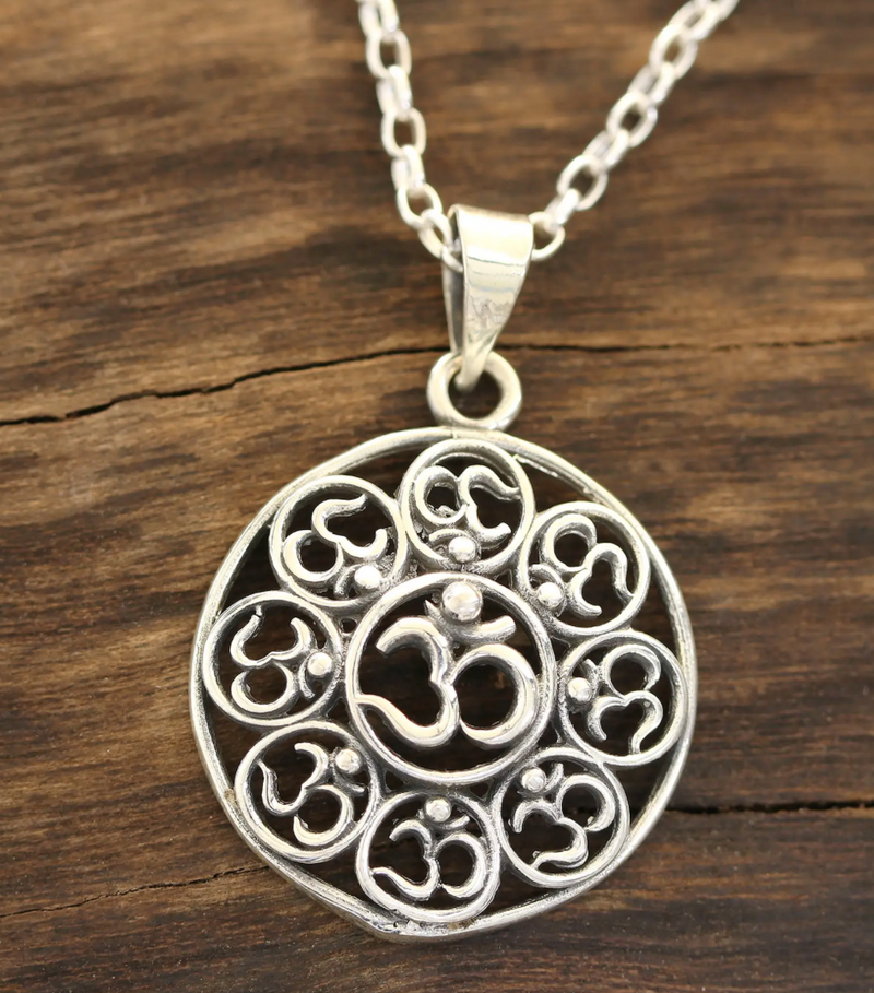 Om Motif Sterling Silver Pendant Necklace from India, "Eternal Peace"