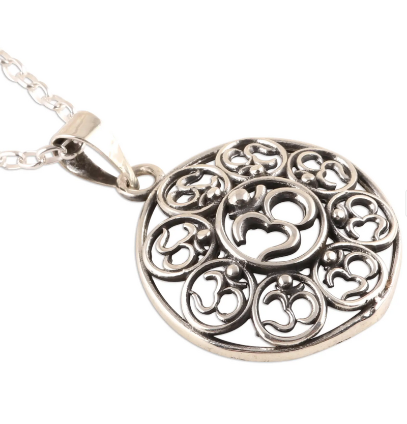 Om Motif Sterling Silver Pendant Necklace from India, "Eternal Peace"