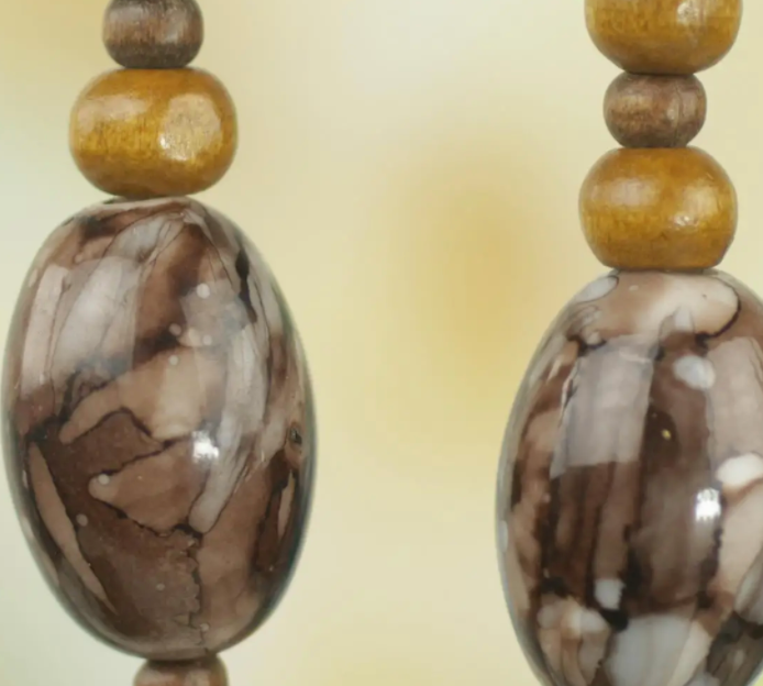 Recycled Plastic and Wood Dangle Earrings Brown from Ghana, "Elikem in Brown"