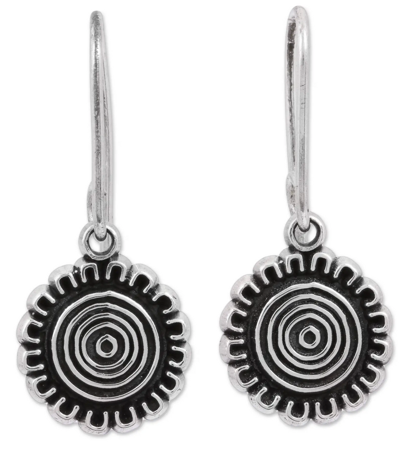 Handcrafted Sterling Silver Dangle Earrings from Mexico, "Sun over Mexico"