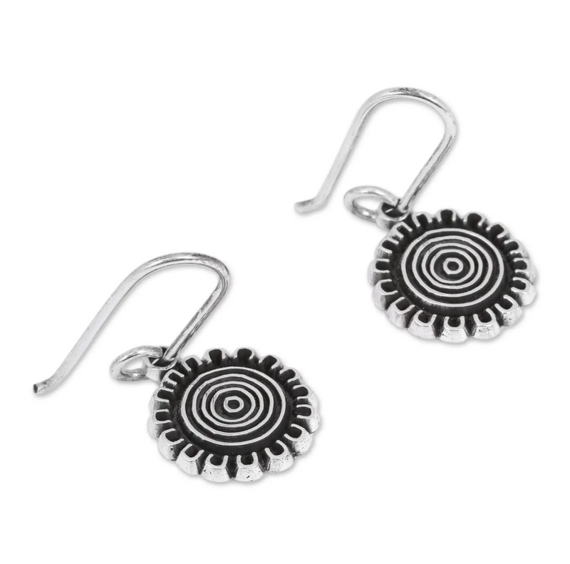 Handcrafted Sterling Silver Dangle Earrings from Mexico, "Sun over Mexico"