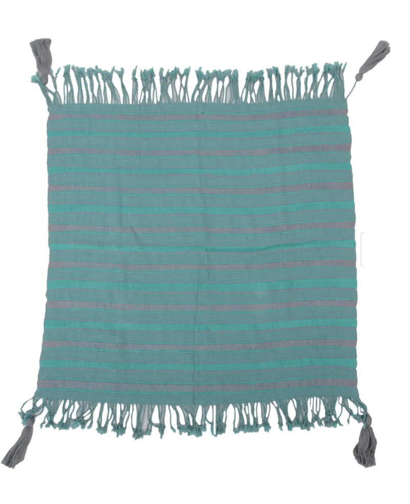 Striped Cotton Scarf in Ash and Turquoise from Mexico, "Lovely Treasure"