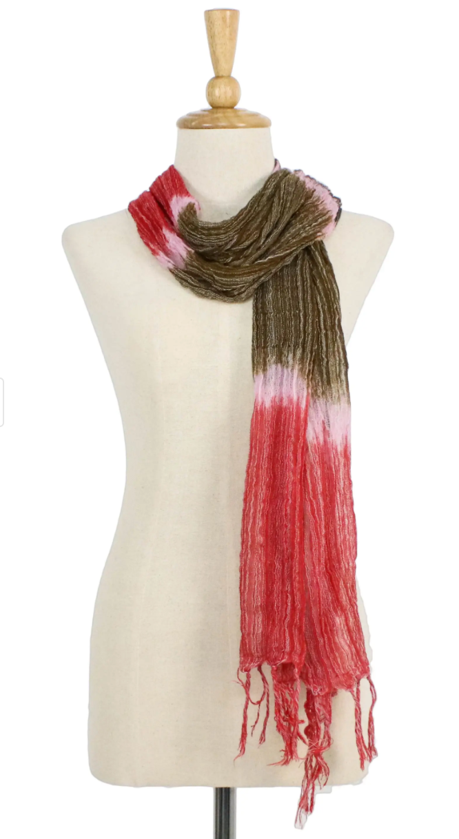 Hand Woven Pink and Brown Wrap Scarf from Thailand, "Sweet Style"