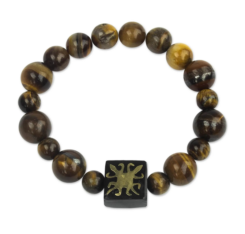 Tiger's Eye African Adinkra Unity Bracelet from Ghana, "One Destiny"