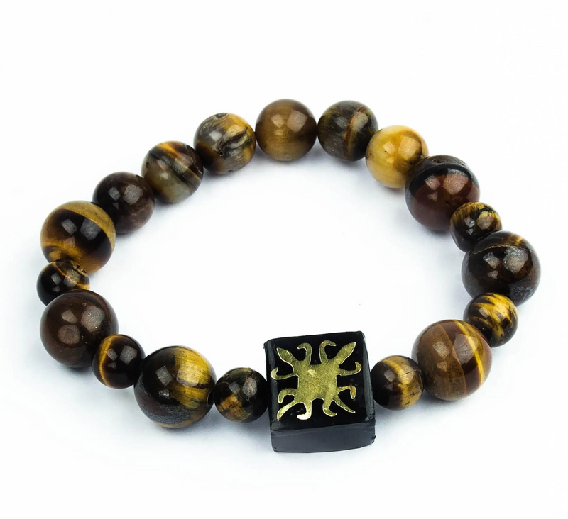 Tiger's Eye African Adinkra Unity Bracelet from Ghana, "One Destiny"