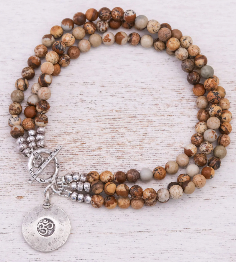 Beaded Brown Jasper and 950 Silver Bracelet, "Infinite Earth"