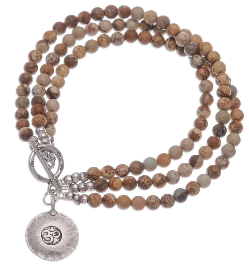 Beaded Brown Jasper and 950 Silver Bracelet, "Infinite Earth"