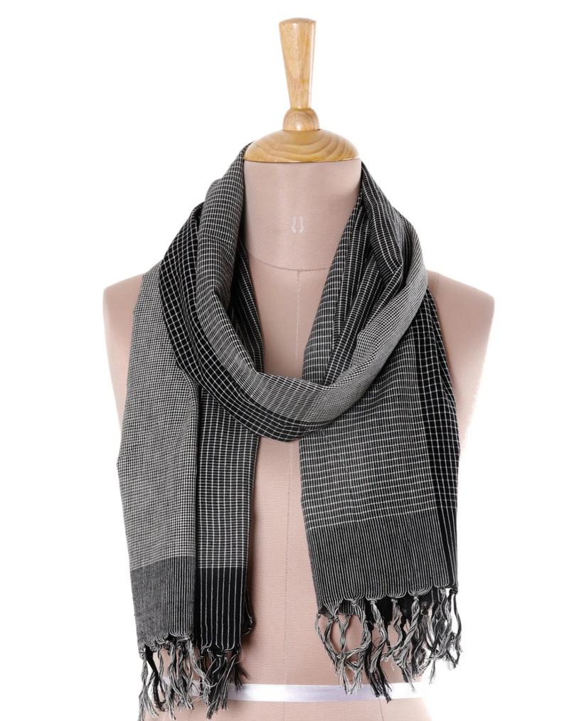 Black and White Cotton Scarf from India, "Timeless Classic"