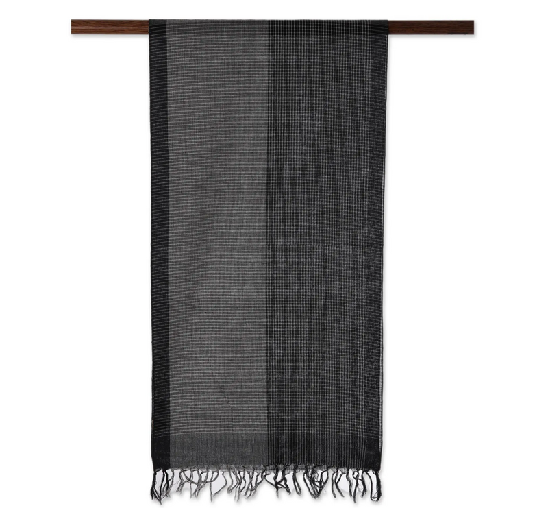 Black and White Cotton Scarf from India, "Timeless Classic"