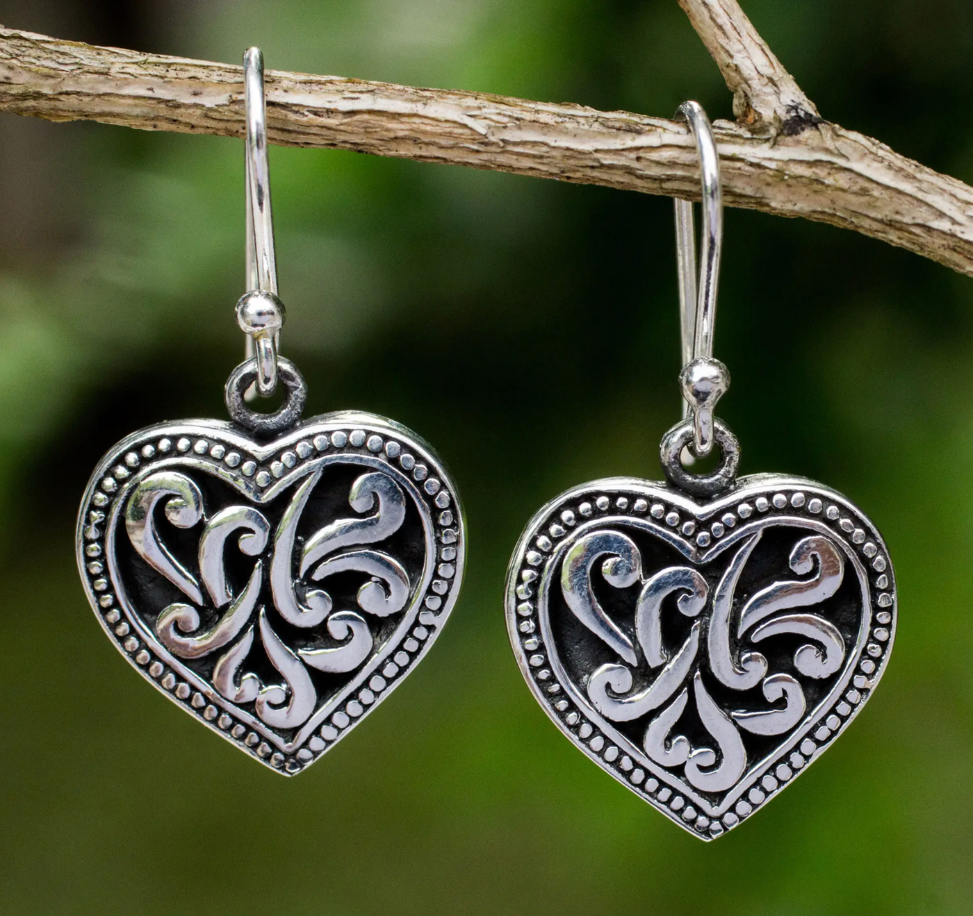Handmade Romantic Sterling Silver Dangle Earrings, Lighthearted Love