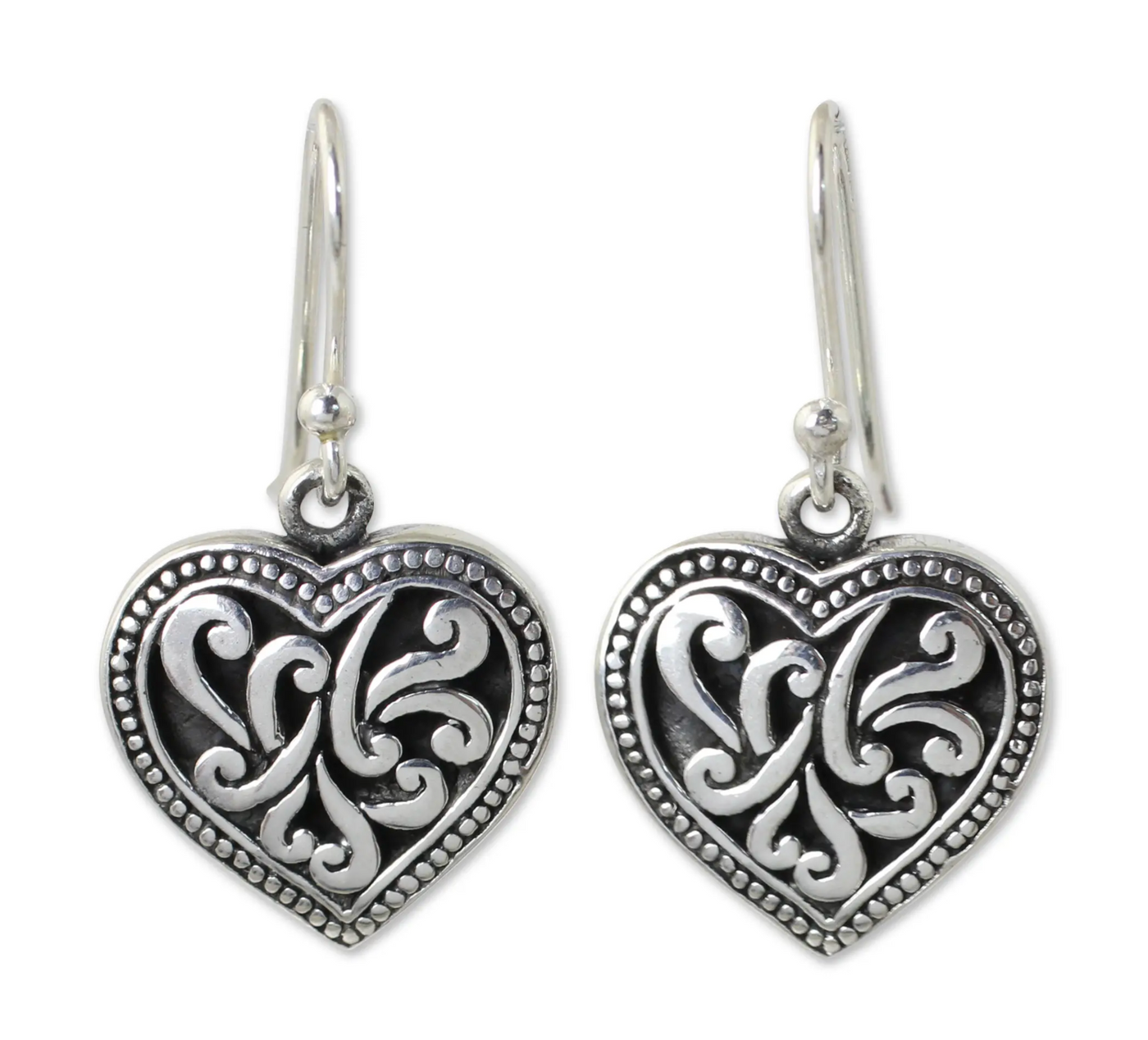 Handmade Romantic Sterling Silver Dangle Earrings, Lighthearted Love