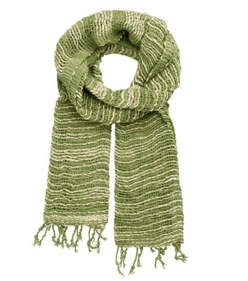 Free Weave Handwoven Cotton Scarf - Forest with Cream Accents