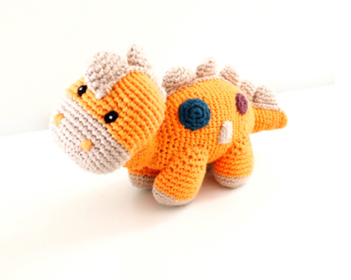 Organic Dino Rattle - Soft Orange