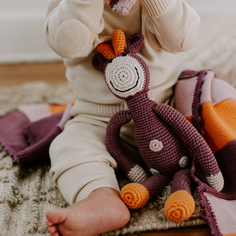 Organic Purple Giraffe Rattle