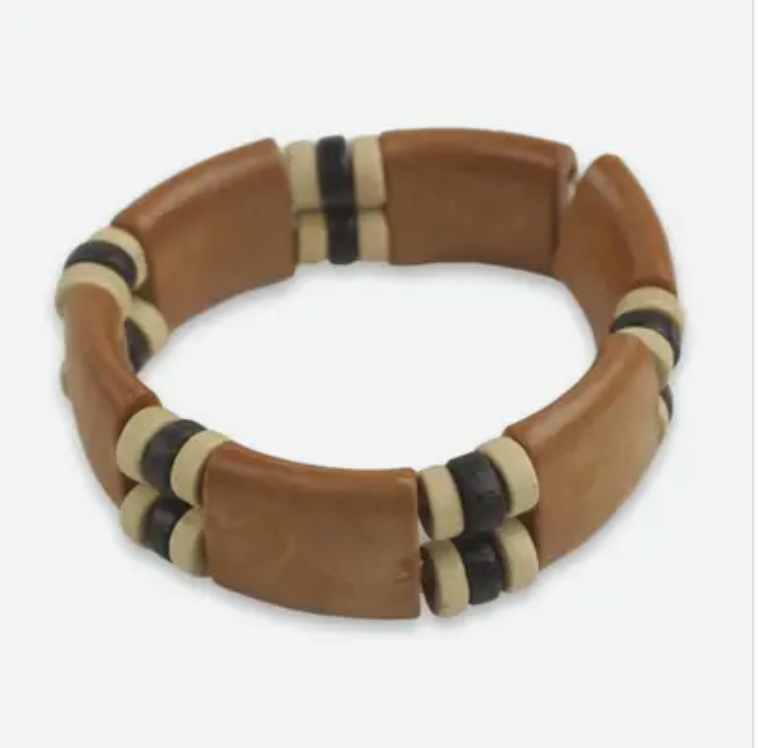 Recycled Plastic Wood Eco Friendly Bracelet from Africa, "Butterscotch Connection"