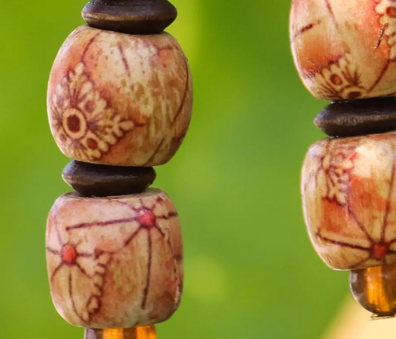 African Handmade Eco Friendly Wood Bead Earrings, "Peace"