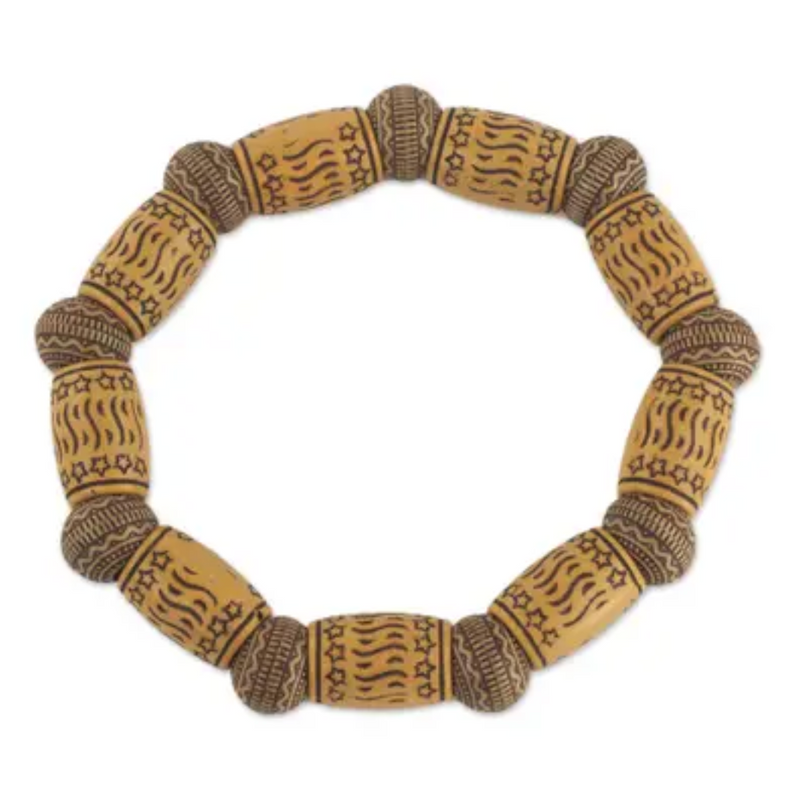 Star Motif Recycled Bead Stretch Bracelet Ghana Jewelry, "Dream Token"