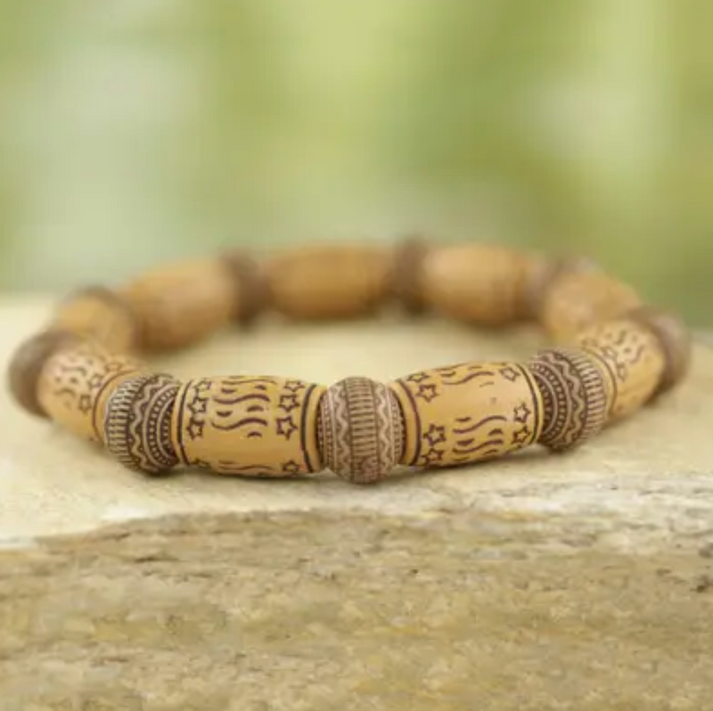 Star Motif Recycled Bead Stretch Bracelet Ghana Jewelry, "Dream Token"