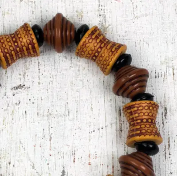 Recycled Plastic Beaded Stretch Bracelet in Brown from Ghana, "Brown Style"