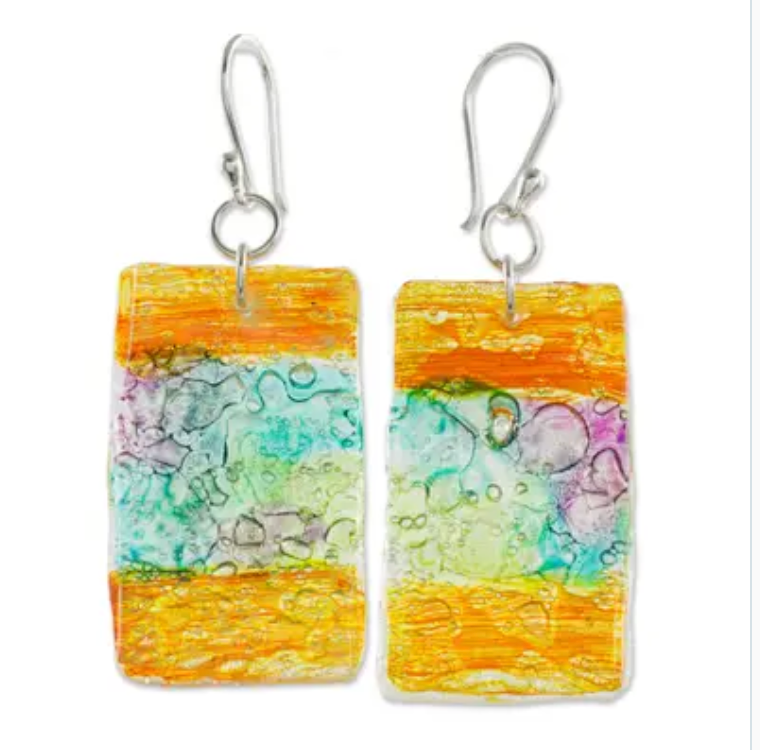 Colorful Recycled CD Dangle Earrings from Guatemala, "Celebrate Creativity"