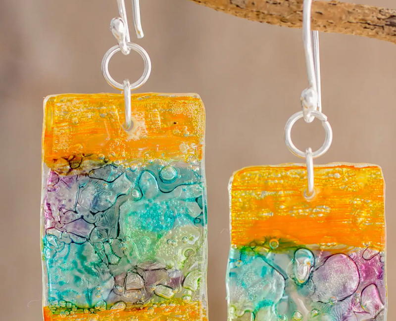Colorful Recycled CD Dangle Earrings from Guatemala, "Celebrate Creativity"
