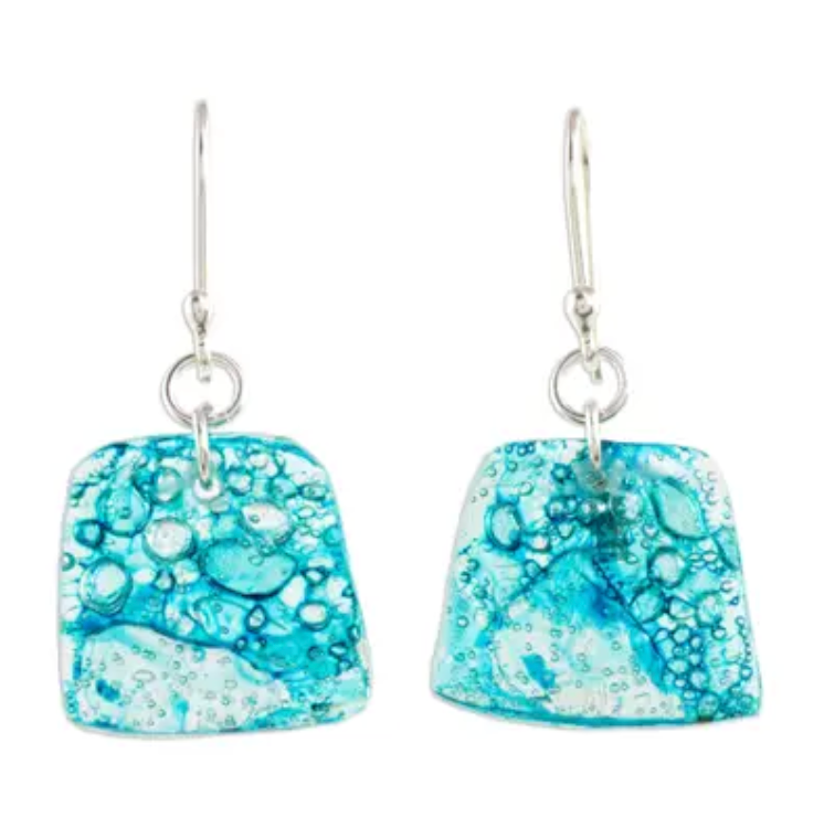 Ocean Reflection Recycled CD Earrings on .925 Silver Hooks, "Ocean Reflections"