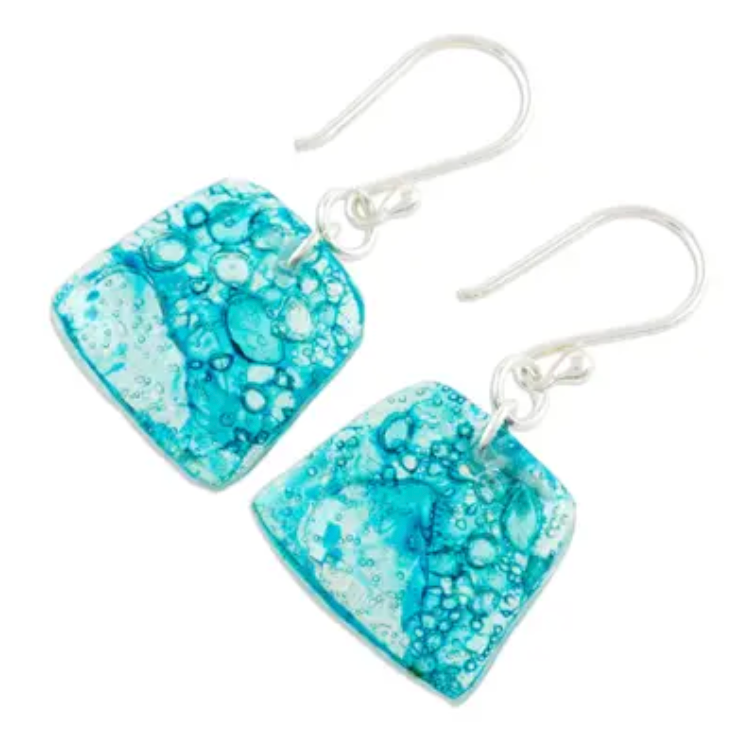 Ocean Reflection Recycled CD Earrings on .925 Silver Hooks, "Ocean Reflections"